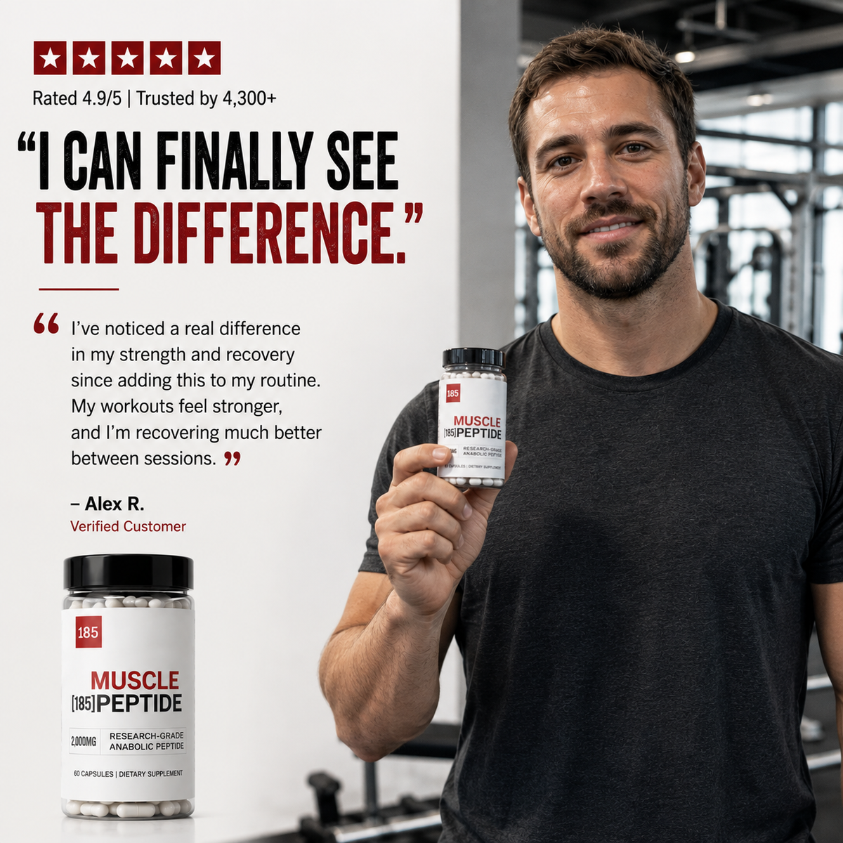 Muscle Peptide 185 Supplement Build Lean Muscle 3x Faster